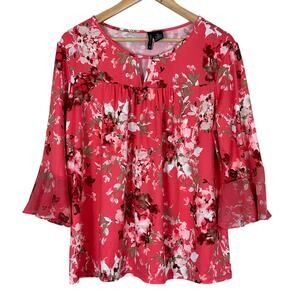 New Directions Blouse Womens PXL Pink Floral Bell Sleeve Cottagecore Romantic
